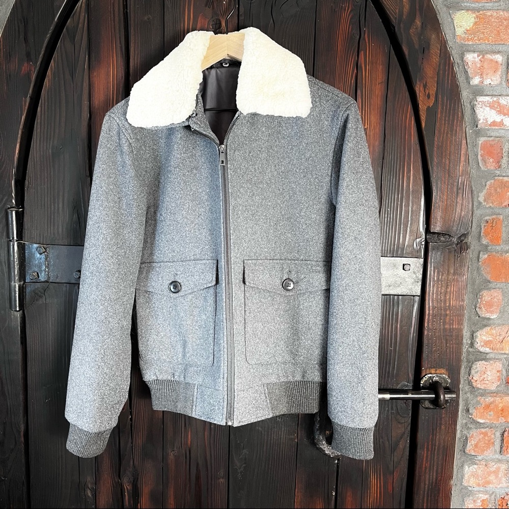 Wool Sherpa collar bomber jacket S